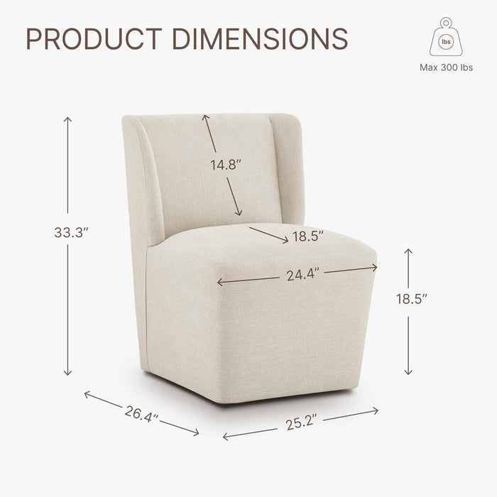 Upholstered Dining Chair with Casters Wingback Modern Side Armless Deskchair with Rollers for Diningroom Bedroom Livingroom Reading Room