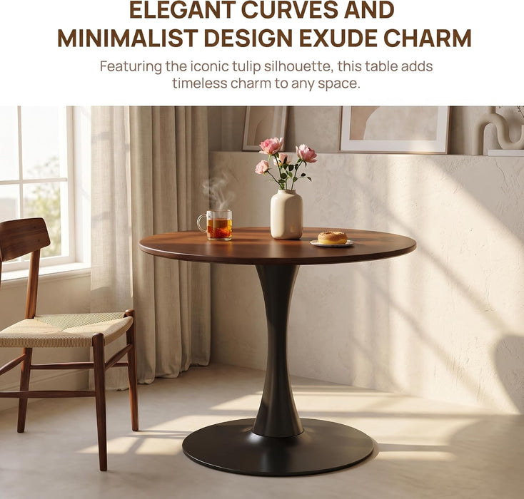 Small round Dining Table 32" Tulip Table for Living Room, Walnut | Tulip Table with Metal Pedestal & Thick MDF Top, Mid Century Small Bistro Table for Kitchen & Living Room
