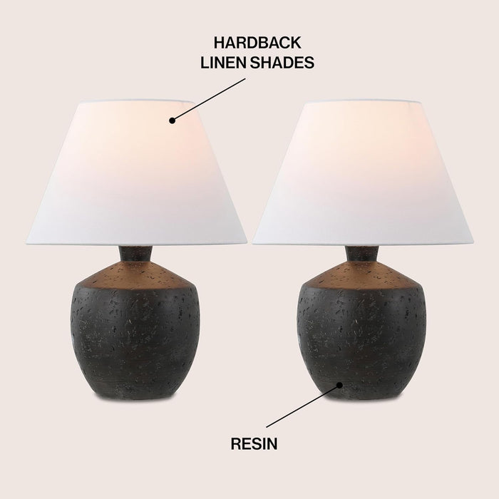 18" Black Modern Concrete Effect Table Lamp Set of 2, Scandinavian Bedside Lamps for Bedroom Living Room, White Linen Shade, LED Bulbs Included (JYL5606B-SET2)