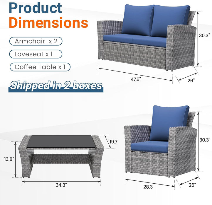 4 Piece Outdoor Wicker Patio Furniture Set for All Weather