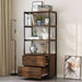 Bookcase, 4-Tier Rustic Bookshelf with 2 Drawers, Etagere Standard Book Shelves Display Shelf for Home Office