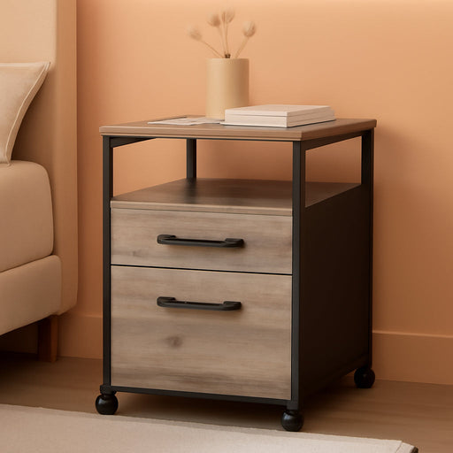 File Cabinet, Mobile Filing Cabinet with Wheels, 2 Drawers, Open Shelf, for A4, Letter Size, Hanging File Folders, Heather Greige and Ink Black UOFC071B02