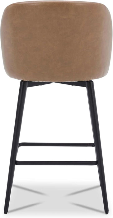 Counter Height Bar Stools Set of 3, 360° Swivel Upholstered Barstools with Backs and Metal Legs, 26" H Seat Height, Faux Leather in Saddle Brown