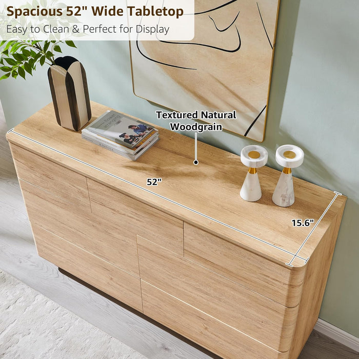 FiftyTwoInch DresserStorage OakFinish TVStand CurvedProfile
