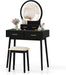 Vanity Desk with Mirror and Lights, Modern Makeup Vanity Table with 4 Drawers, 3-Color Dimmable LED Mirror, Girls Dressing Table and Stool Set for Small Bedroom (Black)
