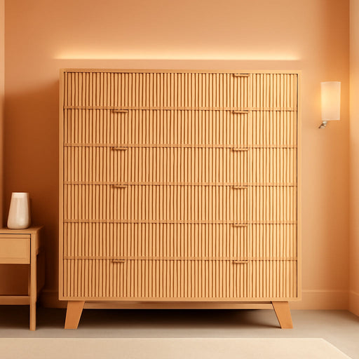 Fluted Dresser for Bedroom with 10 Drawers, 48" Wide Modern Chest of Drawers with Metal Handle, Wooden Dresser TV Stand, Wood Closet Clothes Storage Organizer for Living Room, Hallway, Natural Oak
