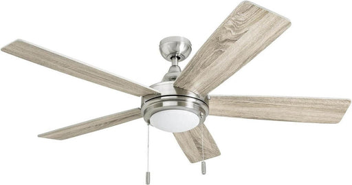 Ceiling Fans Ventnor, 52 Inch Modern Farmhouse Indoor LED Ceiling Fan with Light, Pull Chain, Three Mounting Options, Dual Finish Blades, Reversible Motor - 50606-01 (Brushed Nickel)