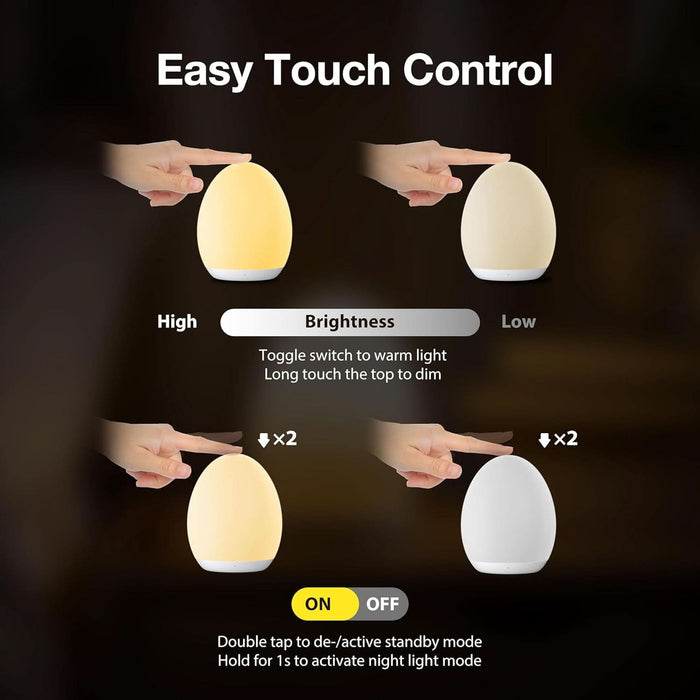 Night Light for Kids, Baby Egg Light with 7 Colors Changing Mode & Stepless Dimming, Nursery Night Lamp BPA Free,Rechargeable Egg Night Light for Breastfeeding 1H Timer & Touch Control, Wood