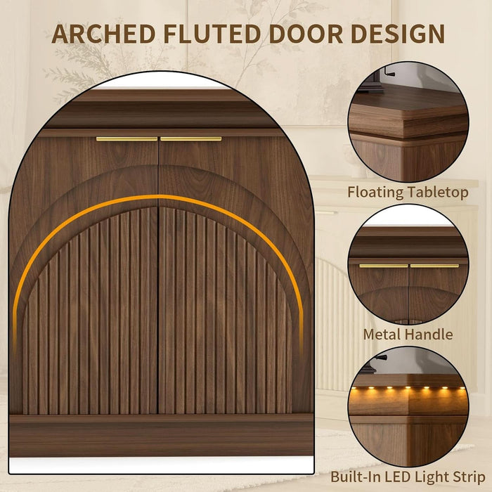 65.7" Sideboard Buffet Cabinet with Arched Fluted Doors,Led Lights
