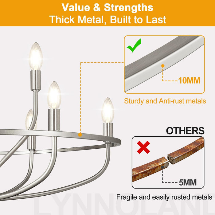 30" Brushed Nickel Chandelier, 9-Light Modern Chandelier for Dining Room Lighting Fixtures Hanging, Pendant Lights for Kitchen Island, Living Room, Bedroom Height Adjustable (Bulbs Not Included)
