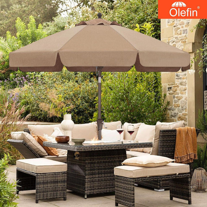 9Ft Olefin Valance Patio Umbrella Light Brown