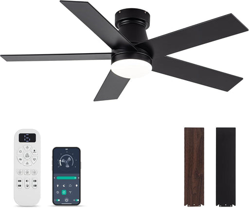 Ceiling Fans with Lights and Remote Control, Black Low Profile Ceiling Fan with Light 3-Color LED Dimmable, Memory for Lighting and Fan Reversible, 6-Speed, Timer, Indoor/Outdoor Use, 47 Inch