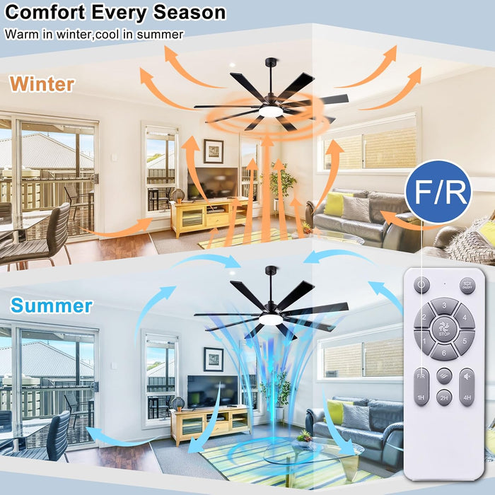 72In Indoor Outdoor Ceiling Fan,Composite Wood Blades Quiet DC Motor Remote