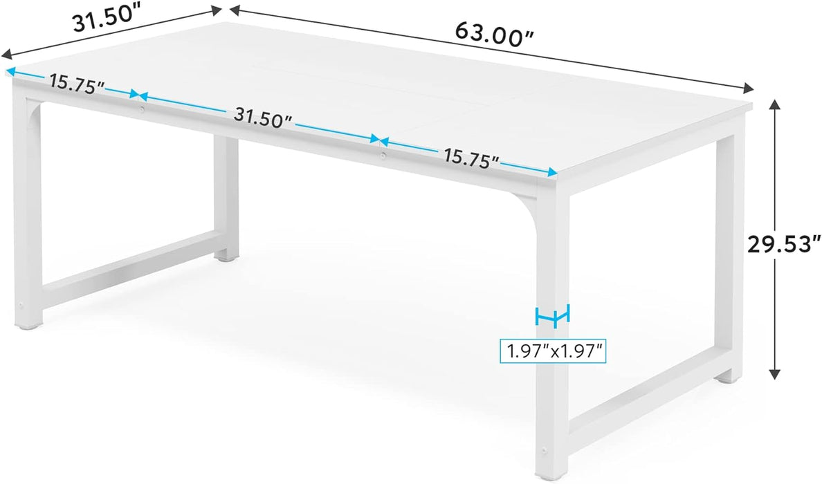 Modern Computer Desk, 63 X 31.5 Inch Large Executive Office Desk Computer Table Study Writing Desk Workstation for Home Office, Spliced Desktop, White