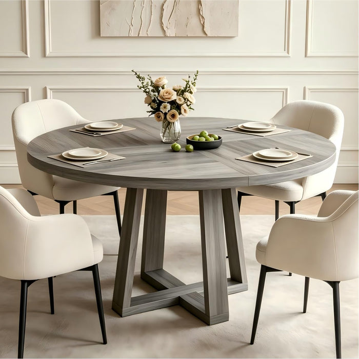 47 Inch round Dining Table for 4-6 People, Wash Grey Kitchen Table | Farmhouse Dinner Table Set for 4, Circle Kitchen Table with Wooden Pedestal Base, for Dining Room, Living Room(Table Only)