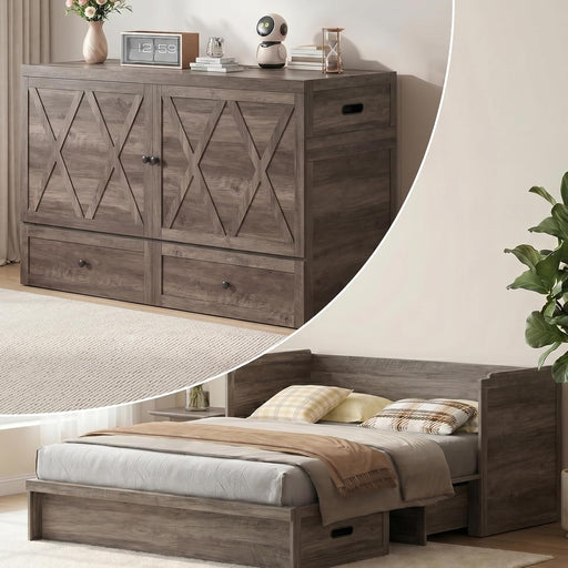 Murphy Bed Queen Mattress Included GreyFinish Drawer