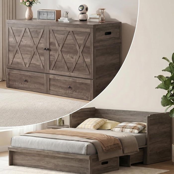 Murphy Bed Queen Mattress Included GreyFinish Drawer