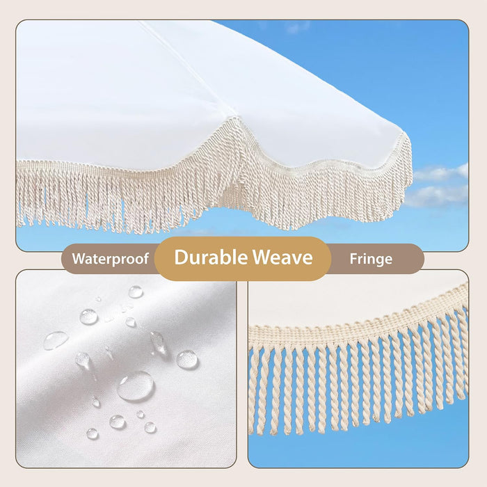 Boho Fringe Umbrella, 6.5Ft Canvas Umbrella