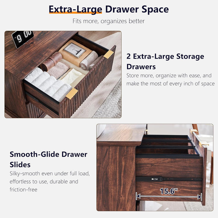 Dark Walnut Two-Drawer Fluted Lateral File Cabinet