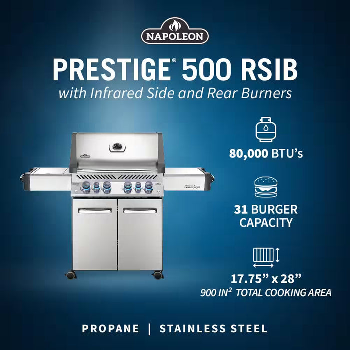 Prestige 500 6-Burner Propane Gas Grill in Stainless Steel with Infrared Side and Rear Burners