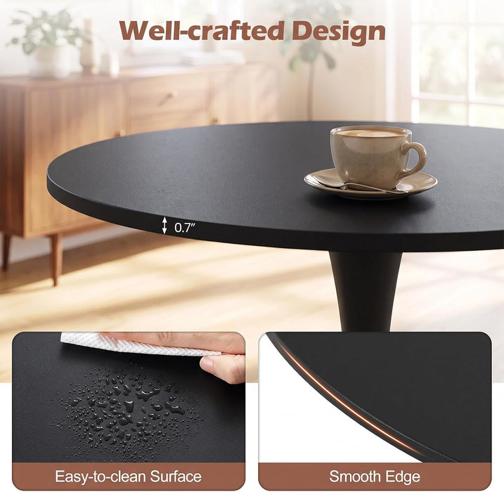 Black round Dining Table, 32" Modern Tulip Kitchen Table W/ 0.9” Thickened Tabletop & Sturdy Metal Pedestal, Mid-Century Leisure Table for Small Places, Dining Room, Living Room, Cafe