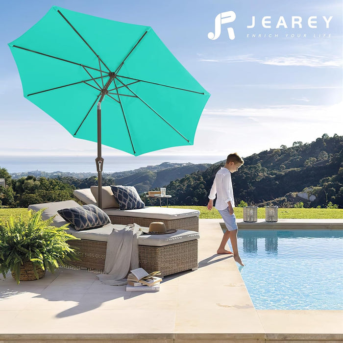 9FT Outdoor Patio Umbrella Outdoor Table Umbrella with Push Button Tilt and Crank, Market Umbrella 8 Sturdy Ribs UV Protection Waterproof for Garden, Deck, Backyard, Pool (Aqua Sky)