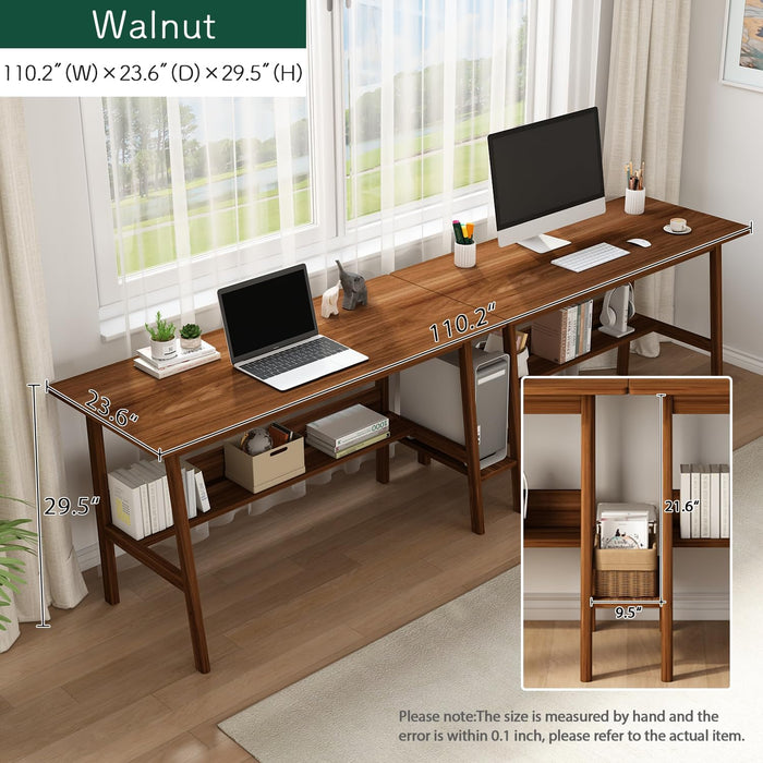 Walnut 110 Inches Twin Person Computer Workstation