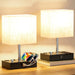 Beige Bedside Table Lamps Set of 2 - Dimmable, USB C+A, 2 AC Outlets