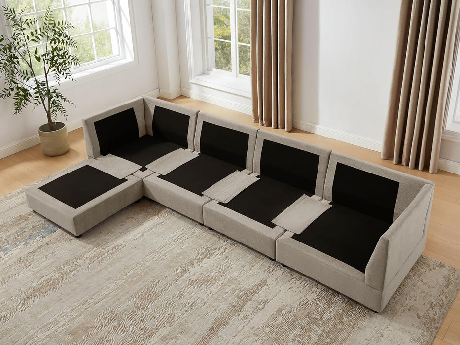 127 Inch Taupe Contemporary Modular Sectional Sofa