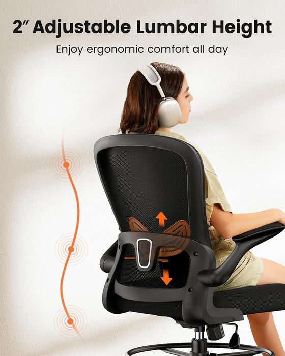Drafting Chair with Footrest Ring and Flip-Up Arms for Tall Desks