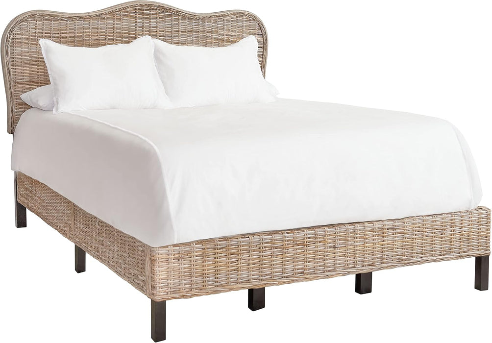 Home Collection Daejon Coastal Rattan Legs Camelback Headboard Full Size Bed BED8001A-F, Grey/Espresso