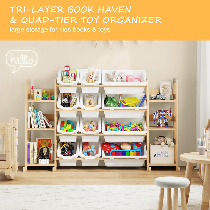 Extra Large Toy Storage Organizer, Dual Bookshelves, 12 Bins