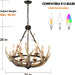 Six-Light Rustic Antler Chandelier With Wagon Wheel