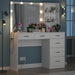 39 Inches White Vanity Desk with Lights, 6-Drawers Makeup Vanity Table with Power Strip and Storage Shelves, Dressing Table with Lighted Mirror for Women Girls