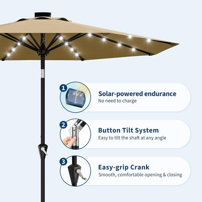 10FT Solar Patio Umbrella with LED Lights, UV Resistant Outdoor Shade