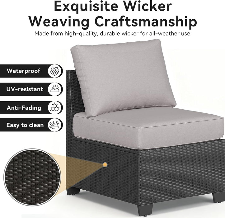 Outdoor Patio Furniture Set with 44'' Fire Pit Table, 7 Pcs Outdoor Sectional with 4In Thicken Cushion, Widen Armrests Wicker for Backyard, Grey