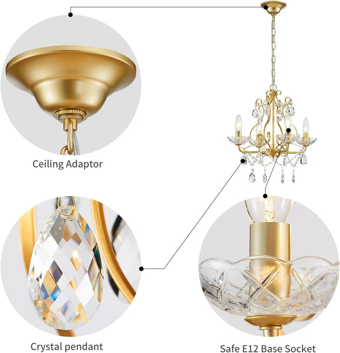 Crystal Candle Chandelier Pendant Flushmount Ceiling Light Modern Lighting Fixture for Bedroom Hallway Bar Kitchen Bathroom, H 14" X W 16", Gold, E12 Base