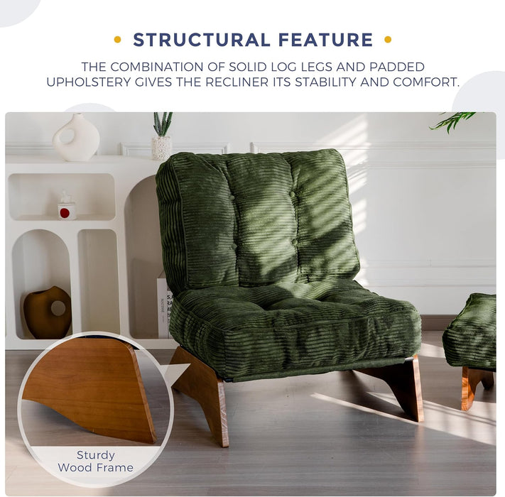 Accent Chair with Ottoman Adjustable Backrest, Tufted Living Room Chair Upholstered Lounge Chair with Footrest Set, Modern Chair Cozy Reclining Chair for Reading Room, Green