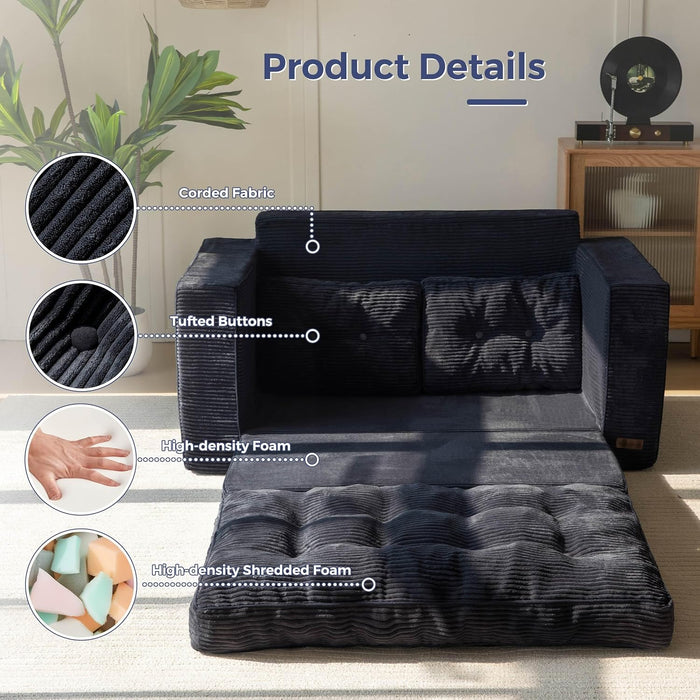 Black Convertible Sofa Bed Includes Pullout Sleeper