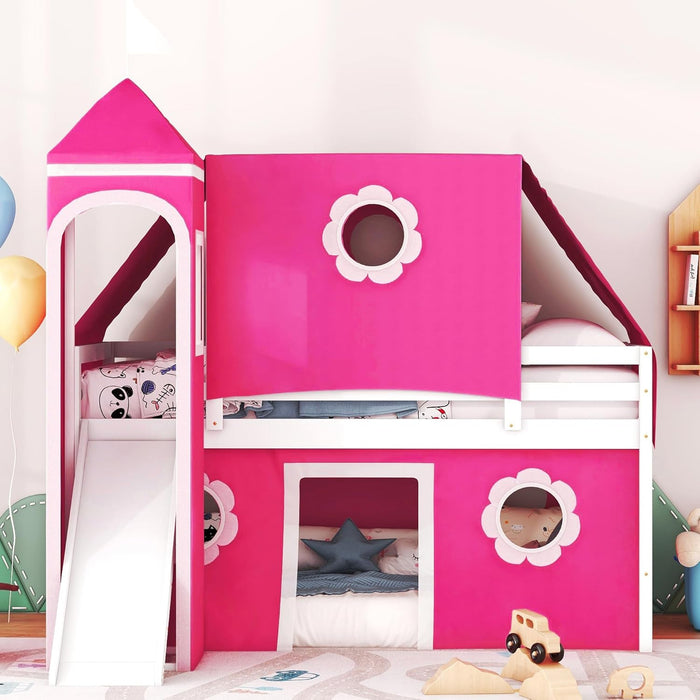 Pink CastleStyled Loft Bed With Slide PlayhouseTower