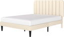 Full Size Bed Frame with Upholstered Headboard, Velvet Platform Bedframe Mattress Foundation, Strong Wood Slat Support, No Box Spring Needed,Bone Beige