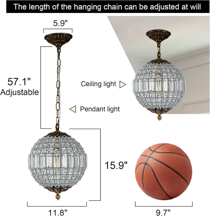 Antique Crystal Globe Chandelier 11.8 Bronze Finish