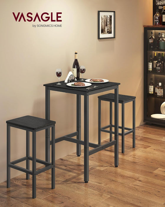 Bar Table, Small Kitchen Dining Table, High Top Pub Table, Height Cocktail Table for Living Room Party, Sturdy Metal Frame, 23.6 X 23.6 X 36.2 Inches for Narrow Spaces, Ebony Black and Black