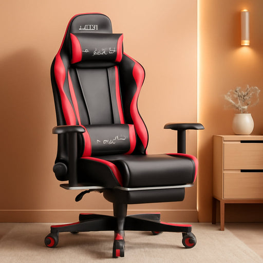 Gaming Chair with Footrest, Ergonomic Computer Game Desk Chair, Reclining Gaming Chair Seat Height Adjustment, Swivel Rocker with Headrest and Lumbar (Brickred)