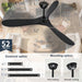 Black Ceiling Fan with Light 52 Inch, Outdoor Ceiling Fans with Lights and Remote for Indoor Bedroom Living Room Patios Gazebo Modern Wooden 3 Blade Propeller Wet Rated Reversible DC Fan