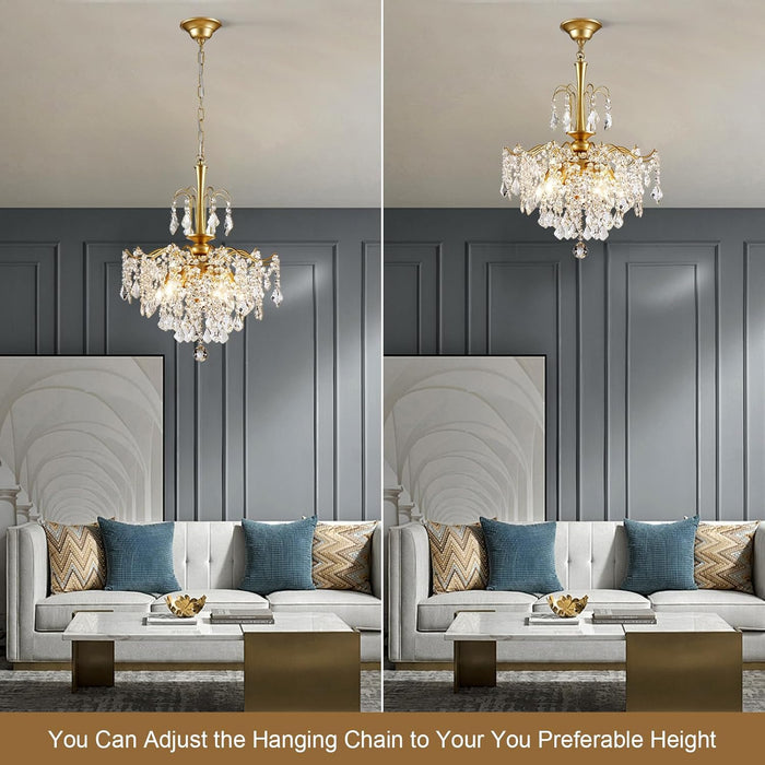 Crystal Chandeliers for Dining Room, Modern Gold Chandelier Light Fixture, Crystal Kitchen Ceiling Hanging Pendant Light 6 Lights for Living Room Hallway Bathroom Bedroom Foyer