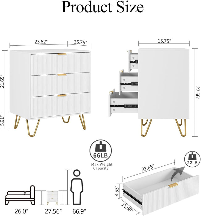 3 Drawer Dresser for Bedroom, 27.6" Modern Storage Dresser, White