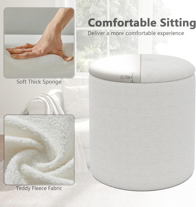 Ottoman Poufs with Storage,Soft Upholstered Vanity Stool,Multifunctional Ottomans Coffee Table Padded Seat Foot Rest for Living (White M)