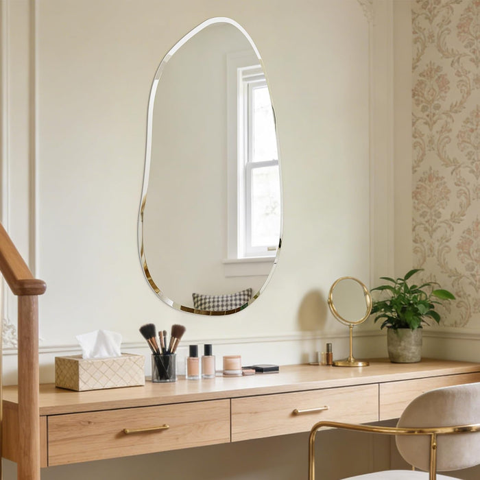 Irregular Wall Mirror,27X20 Asymmetrical Frameless Bathroom Mirror