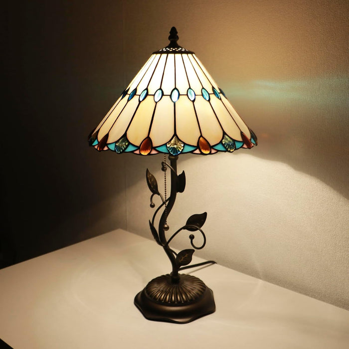 Tiffany Style Light Beige Jewelry Stained Glass Table Lamp 19 Inch